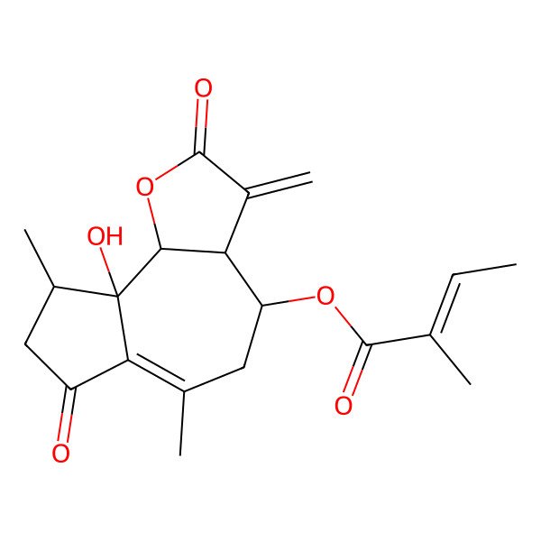 2D Structure of (4betaH)-5alpha-hydroxy-8alpha-(2-methylbut-2-enoyloxy)-2-oxo-1(10),11(13)-guaiadien-12,6alpha-olide 2D Structure of (4betaH)-5alpha-hydroxy-8alpha-(2-methylbut-2-enoyloxy)-2-oxo-1(10),11(13)-guaiadien-12,6alpha-olide