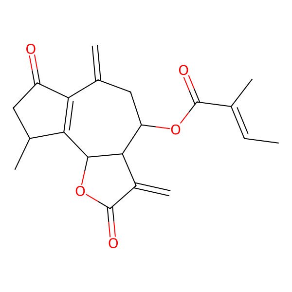 2D Structure of (4betaH)-8alpha-(2-methylbut-2-enoyloxy)-2-oxo-1(5),10(14),11(13)-guaiatrien-12,6alpha-olide