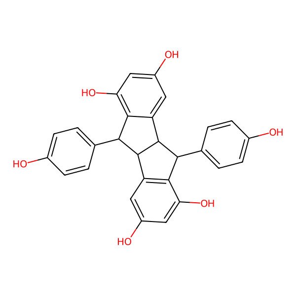 2D Structure of (4bR,5R,10R)-5,10-bis(4-hydroxyphenyl)-4b,5,9b,10-tetrahydroindeno[2,1-a]indene-1,3,6,8-tetrol