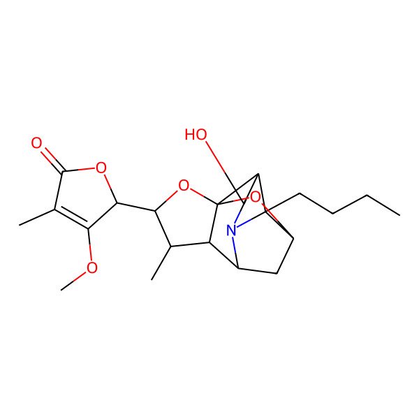 2D Structure of 2-[(1S,4S,5R,6S,8R,9R,12S,13S)-9-butyl-12-hydroxy-4-methyl-2,14-dioxa-10-azapentacyclo[6.5.1.01,5.06,10.09,13]tetradecan-3-yl]-3-methoxy-4-methyl-2H-furan-5-one