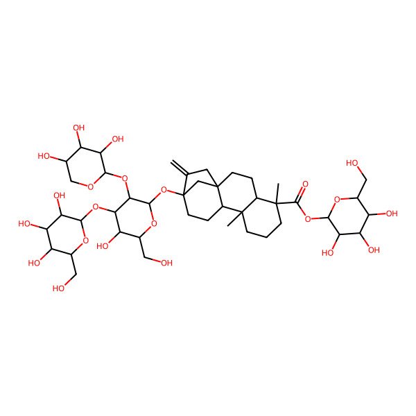 2D Structure of [(2S,3R,4S,5S,6R)-3,4,5-trihydroxy-6-(hydroxymethyl)oxan-2-yl] (1R,5R,13S)-13-[(2S,3R,4S,5R,6R)-5-hydroxy-6-(hydroxymethyl)-4-[(2S,3R,4S,5S,6R)-3,4,5-trihydroxy-6-(hydroxymethyl)oxan-2-yl]oxy-3-[(2S,3R,4S,5R)-3,4,5-trihydroxyoxan-2-yl]oxyoxan-2-yl]oxy-5,9-dimethyl-14-methylidenetetracyclo[11.2.1.01,10.04,9]hexadecane-5-carboxylate