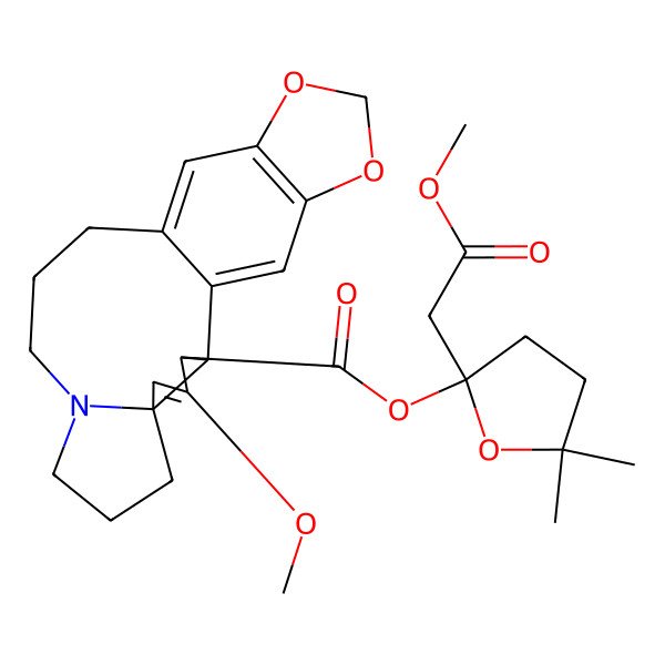 2D Structure of [2-(2-Methoxy-2-oxoethyl)-5,5-dimethyloxolan-2-yl] 4-methoxy-17,19-dioxa-10-azapentacyclo[12.7.0.02,6.06,10.016,20]henicosa-1(21),4,14,16(20)-tetraene-3-carboxylate