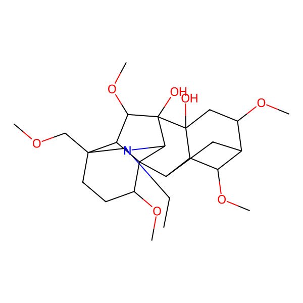 2D Structure of (1S,2R,3R,4S,5R,6S,8R,9S,10S,13S,16S,17R,18S)-11-ethyl-4,6,16,18-tetramethoxy-13-(methoxymethyl)-11-azahexacyclo[7.7.2.12,5.01,10.03,8.013,17]nonadecane-8,9-diol
