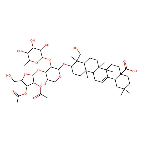 2D Structure of 3beta-[[2-O-(alpha-L-Rhamnopyranosyl)-3-O-(2-O,3-O-diacetyl-alpha-L-arabinofuranosyl)-beta-L-arabinopyranosyl]oxy]-23-hydroxyoleana-12-ene-28-oic acid