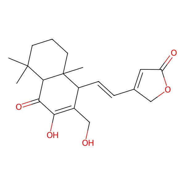 2D Structure of 3-[(E)-2-[(1R,4aS,8aR)-3-hydroxy-2-(hydroxymethyl)-5,5,8a-trimethyl-4-oxo-4a,6,7,8-tetrahydro-1H-naphthalen-1-yl]ethenyl]-2H-furan-5-one