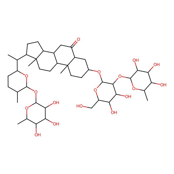 2D Structure of (10R,13S)-3-[(2R,3R,4S,5S,6R)-4,5-dihydroxy-6-(hydroxymethyl)-3-[(2R,3R,4R,5R,6S)-3,4,5-trihydroxy-6-methyloxan-2-yl]oxyoxan-2-yl]oxy-10,13-dimethyl-17-[1-[5-methyl-6-[(2R,3R,4R,5R,6S)-3,4,5-trihydroxy-6-methyloxan-2-yl]oxyoxan-2-yl]ethyl]-1,2,3,4,5,7,8,9,11,12,14,15,16,17-tetradecahydrocyclopenta[a]phenanthren-6-one