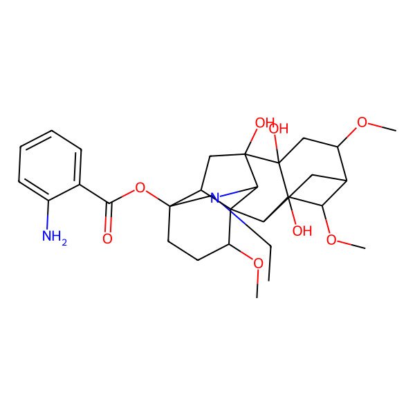 2D Structure of [(2S,3S,5R,6S,8S,9S,13S,17S)-11-ethyl-3,8,9-trihydroxy-4,6,16-trimethoxy-11-azahexacyclo[7.7.2.12,5.01,10.03,8.013,17]nonadecan-13-yl] 2-aminobenzoate