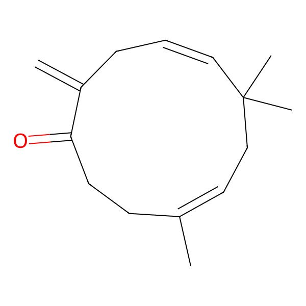 2D Structure of (4E,8Z)-6,6,9-trimethyl-2-methylidenecycloundeca-4,8-dien-1-one