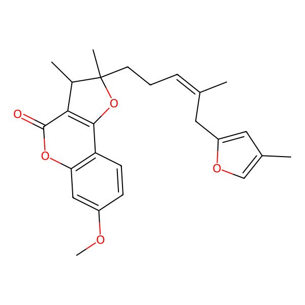 2D Structure of (2S*,3R*)-2,3-dihydro-7-methoxy-2,3-dimethyl-2-[4-methyl-5-(4-methyl-2-furyl)-3(E)-pentenyl]-furo[3,2-c]coumarin