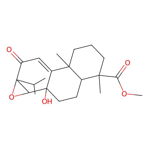 2D Structure of methyl (1aS,1bS,3aR,4R,7aS,9aS)-1b-hydroxy-9a-isopropyl-4,7a-dimethyl-9-oxo-2,3,3a,5,6,7-hexahydro-1aH-phenanthro[1,2-b]oxirene-4-carboxylate