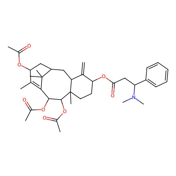 2D Structure of [(3R,5S,8R,9R,10R,13S)-9,10,13-triacetyloxy-8,12,15,15-tetramethyl-4-methylidene-5-tricyclo[9.3.1.03,8]pentadec-11-enyl] 3-(dimethylamino)-3-phenylpropanoate