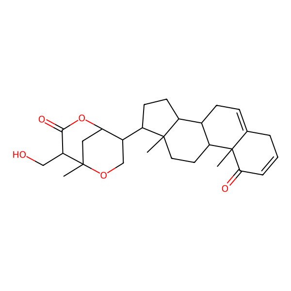 2D Structure of (1S,5S)-8-[(10R,13S)-10,13-dimethyl-1-oxo-4,7,8,9,11,12,14,15,16,17-decahydrocyclopenta[a]phenanthren-17-yl]-4-(hydroxymethyl)-5-methyl-2,6-dioxabicyclo[3.3.1]nonan-3-one