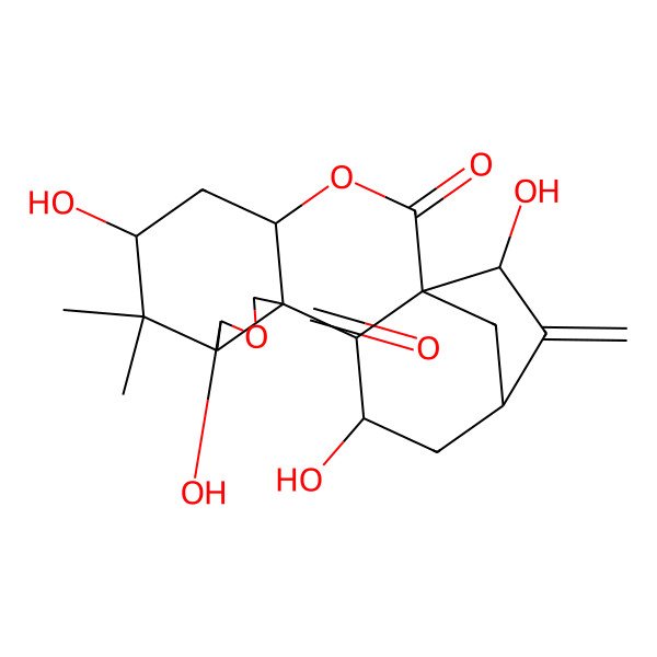 2D Structure of (1S,4S,6S,8R,9R,12R,13R,14R,16S,18R)-6,9,14,18-tetrahydroxy-7,7-dimethyl-17-methylidene-3,10-dioxapentacyclo[14.2.1.01,13.04,12.08,12]nonadecane-2,11-dione