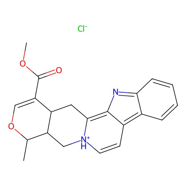 2D Structure of methyl (15S,16S,20S)-16-methyl-17-oxa-3-aza-13-azoniapentacyclo[11.8.0.02,10.04,9.015,20]henicosa-1,3,5,7,9,11,18-heptaene-19-carboxylate;chloride