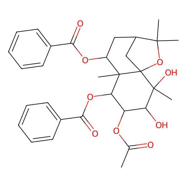 2D Structure of [(1R,2S,3S,4R,5R,6R,7S,9R)-4-acetyloxy-5-benzoyloxy-2,3-dihydroxy-2,6,10,10-tetramethyl-11-oxatricyclo[7.2.1.01,6]dodecan-7-yl] benzoate