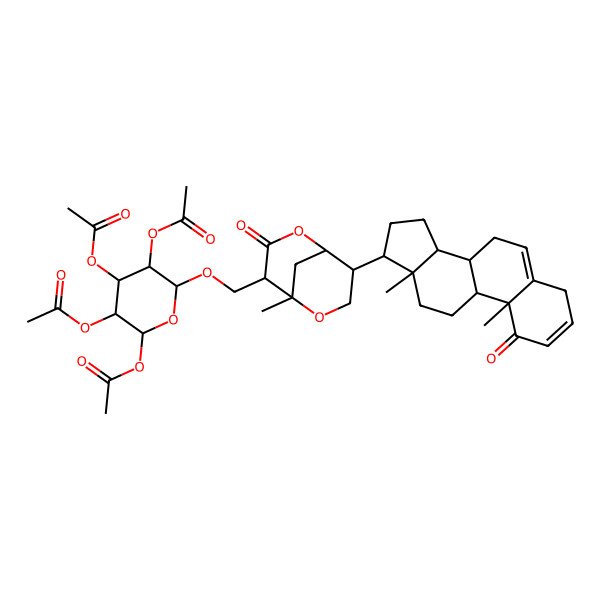 2D Structure of [(2R,3S,4R,5R,6R)-2,3,5-triacetyloxy-6-[[8-(10,13-dimethyl-1-oxo-4,7,8,9,11,12,14,15,16,17-decahydrocyclopenta[a]phenanthren-17-yl)-5-methyl-3-oxo-2,6-dioxabicyclo[3.3.1]nonan-4-yl]methoxy]oxan-4-yl] acetate