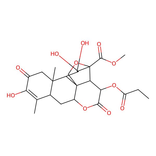 2D Structure of methyl (1R,2S,3R,6R,8R,13S,14R,15R,16S,17S)-10,15,16-trihydroxy-9,13-dimethyl-4,11-dioxo-3-propanoyloxy-5,18-dioxapentacyclo[12.5.0.01,6.02,17.08,13]nonadec-9-ene-17-carboxylate
