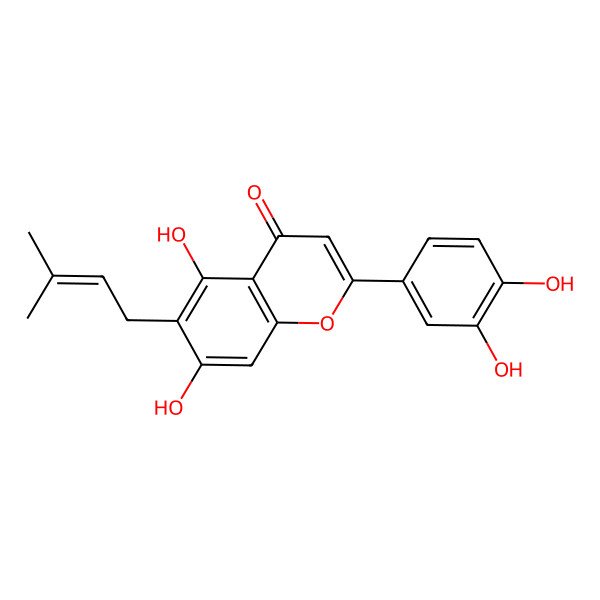 2D Structure of 4H-1-Benzopyran-4-one, 2-(3,4-dihydroxyphenyl)-5,7-dihydroxy-6-(3-methyl-2-buten-1-yl)-