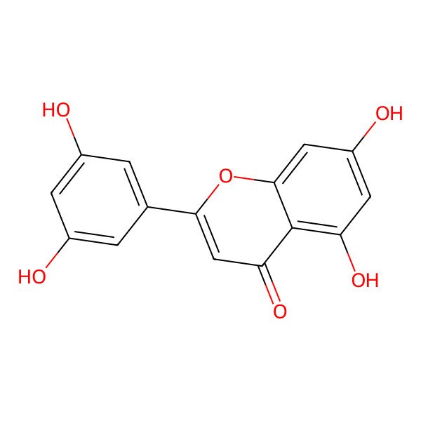 2D Structure of 4H-1-Benzopyran-4-one, 2-(3,5-dihydroxyphenyl)-5,7-dihydroxy-