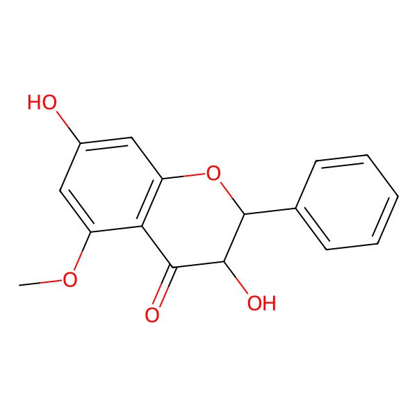 2D Structure of 4H-1-Benzopyran-4-one, 2,3-dihydro-3,7-dihydroxy-5-methoxy-2-phenyl-, (2R,3R)-