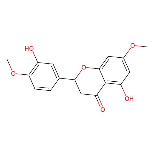 2D Structure of 4H-1-Benzopyran-4-one, 2,3-dihydro-5-hydroxy-2-(3-hydroxy-4-methoxyphenyl)-7-methoxy-, (2S)-