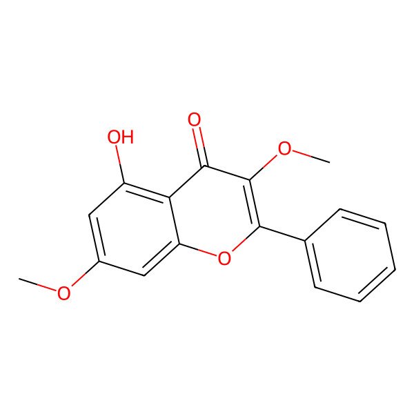2D Structure of 4H-1-Benzopyran-4-one, 5-hydroxy-3,7-dimethoxy-2-phenyl-