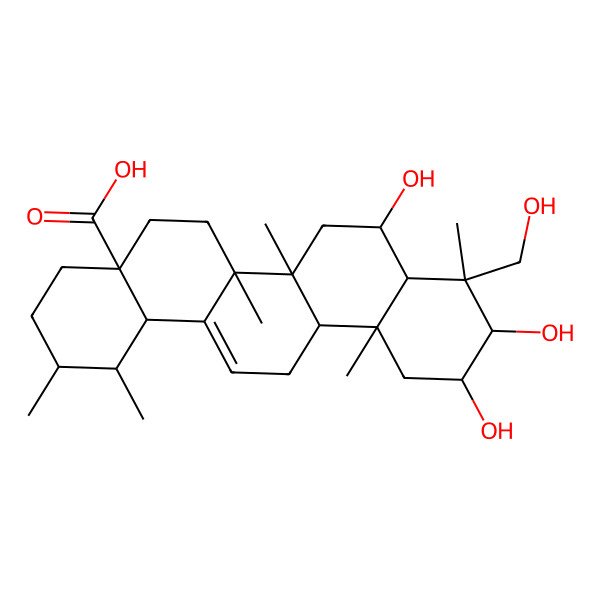 2D Structure of (4R)-2alpha,3beta,6beta,23-Tetrahydroxyurs-12-en-28-oic acid
