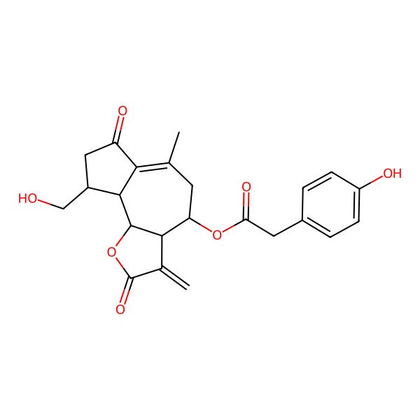 2D Structure of [(3aR,4S,9R,9aS,9bR)-9-(hydroxymethyl)-6-methyl-3-methylidene-2,7-dioxo-4,5,8,9,9a,9b-hexahydro-3aH-azuleno[4,5-b]furan-4-yl] 2-(4-hydroxyphenyl)acetate