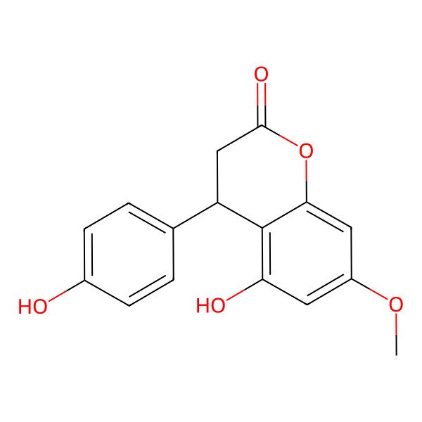 2D Structure of (4R)-5-hydroxy-4-(4-hydroxyphenyl)-7-methoxy-3,4-dihydrochromen-2-one