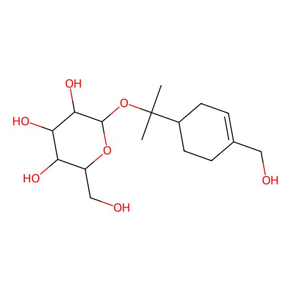 2D Structure of (2R,3S,4S,5R,6S)-2-(hydroxymethyl)-6-[2-[(1S)-4-(hydroxymethyl)cyclohex-3-en-1-yl]propan-2-yloxy]oxane-3,4,5-triol