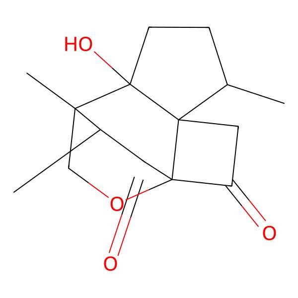 2D Structure of (4S,5R,9S)-8-hydroxy-5,9,13-trimethyl-11-oxatetracyclo[7.2.2.01,4.04,8]tridecane-2,12-dione