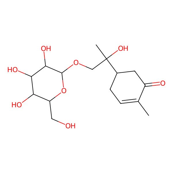 2D Structure of (4S,8S)-8-Hydroxy-9-(beta-D-glucopyranosyloxy)-p-mentha-1(6)-ene-2-one