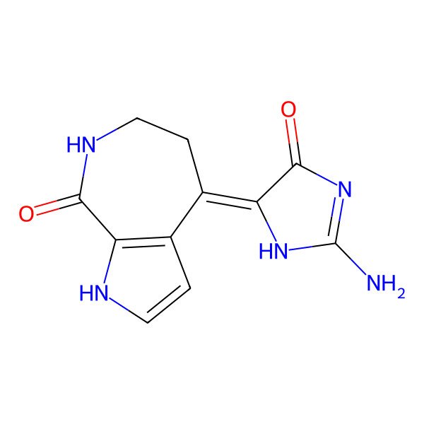 2D Structure of (4Z)-4-(2-amino-4-oxo-1H-imidazol-5-ylidene)-1,5,6,7-tetrahydropyrrolo[2,3-c]azepin-8-one