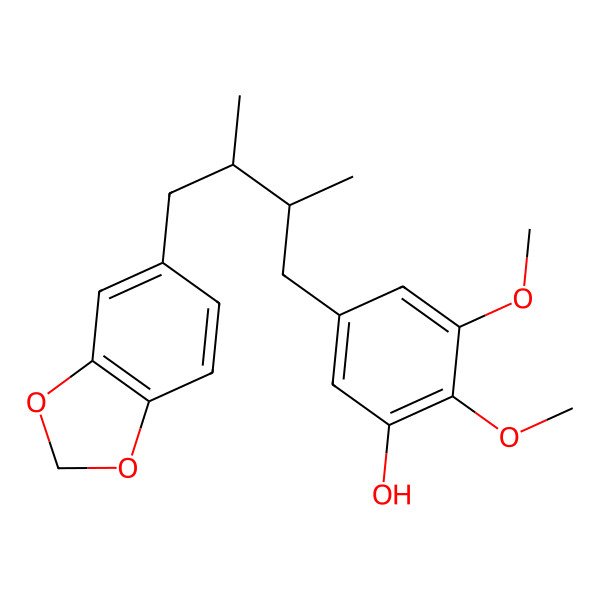 2D Structure of 5-[(2R,3S)-4-(1,3-benzodioxol-5-yl)-2,3-dimethylbutyl]-2,3-dimethoxyphenol