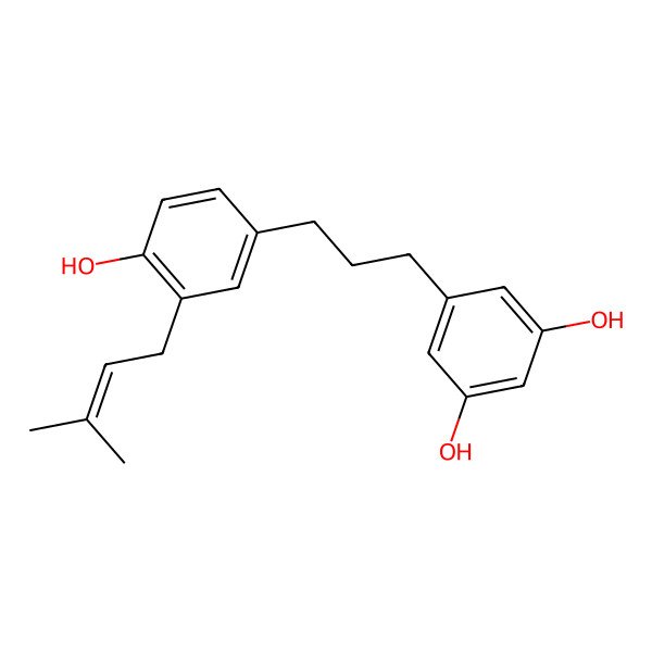 2D Structure of 5-[3-[4-Hydroxy-3-(3-methylbut-2-enyl)phenyl]propyl]benzene-1,3-diol