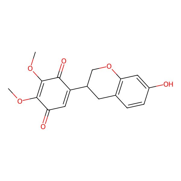 2D Structure of 5-[(3R)-7-hydroxy-3,4-dihydro-2H-chromen-3-yl]-2,3-dimethoxycyclohexa-2,5-diene-1,4-dione