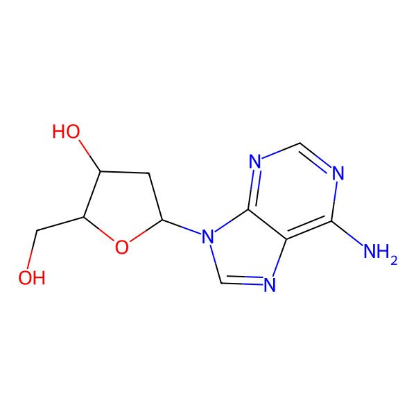 2D Structure of 5-(6-Amino-purin-9-YL)-2-hydroxymethyl-tetrahydro-furan-3-OL 2D Structure of 5-(6-Amino-purin-9-YL)-2-hydroxymethyl-tetrahydro-furan-3-OL