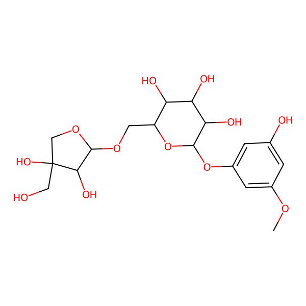 2D Structure of (2R,3S,4S,5R,6S)-2-[[(2R,3R,4R)-3,4-dihydroxy-4-(hydroxymethyl)oxolan-2-yl]oxymethyl]-6-(3-hydroxy-5-methoxyphenoxy)oxane-3,4,5-triol