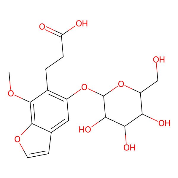2D Structure of 5-(beta-D-Glucopyranosyloxy)-7-methoxy-6-benzofuranpropionic acid