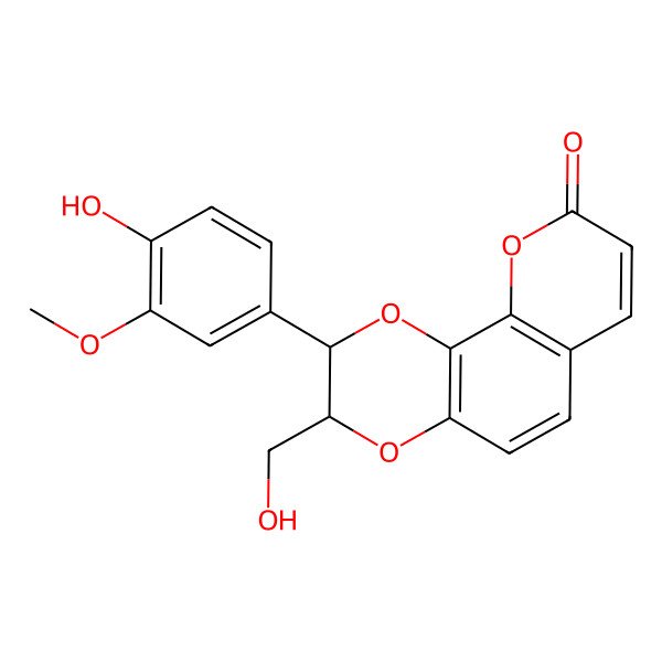 2D Structure of (2S,3S)-2-(4-hydroxy-3-methoxyphenyl)-3-(hydroxymethyl)-2,3-dihydropyrano[3,2-h][1,4]benzodioxin-9-one