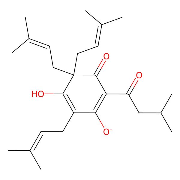 2D Structure of 5-Hydroxy-2-(3-methylbutanoyl)-4,4,6-tris(3-methylbut-2-en-1-yl)-3-oxocyclohexa-1,5-dien-1-olate