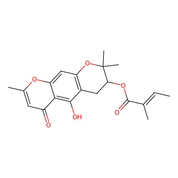2D Structure of (5-hydroxy-2,2,8-trimethyl-6-oxo-3,4-dihydropyrano[3,2-g]chromen-3-yl) (Z)-2-methylbut-2-enoate