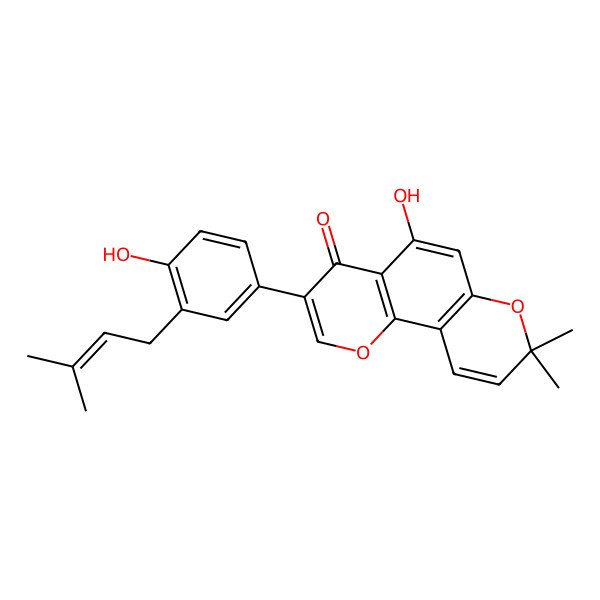 2D Structure of 5-Hydroxy-3-[4-hydroxy-3-(3-methylbut-2-enyl)phenyl]-8,8-dimethylpyrano[2,3-h]chromen-4-one
