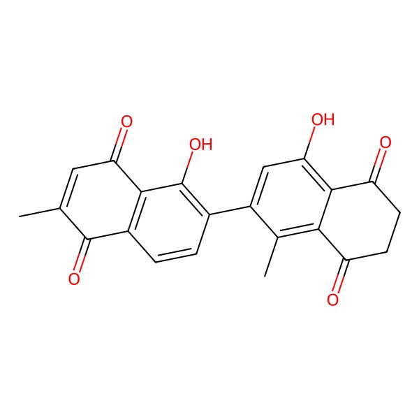 2D Structure of 5-Hydroxy-6-(4-hydroxy-1-methyl-5,8-dioxo-6,7-dihydronaphthalen-2-yl)-2-methylnaphthalene-1,4-dione