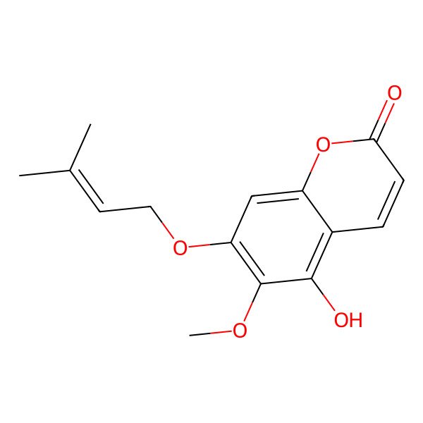2D Structure of 5-Hydroxy-6-methoxy-7-(3-methylbut-2-enoxy)chromen-2-one