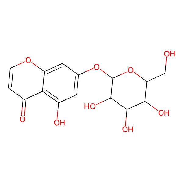 2D Structure of 5-hydroxy-7-[(2S,3R,4S,5S,6R)-3,4,5-trihydroxy-6-(hydroxymethyl)oxan-2-yl]oxychromen-4-one