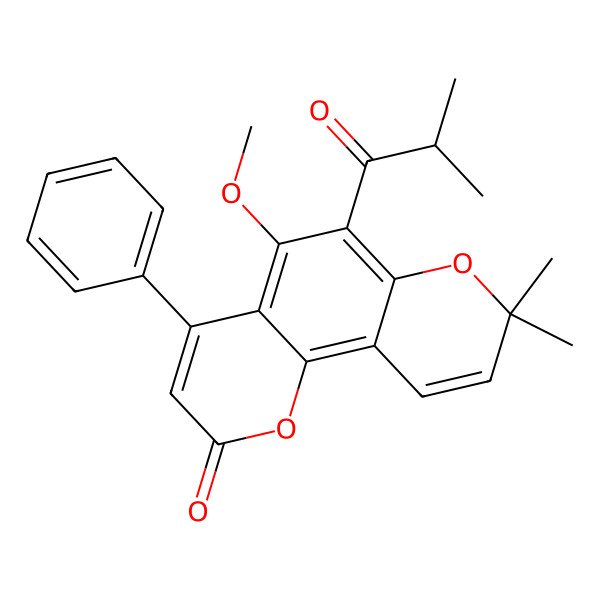 2D Structure of 5-Methoxy-8,8-dimethyl-6-(2-methylpropanoyl)-4-phenylpyrano[2,3-h]chromen-2-one