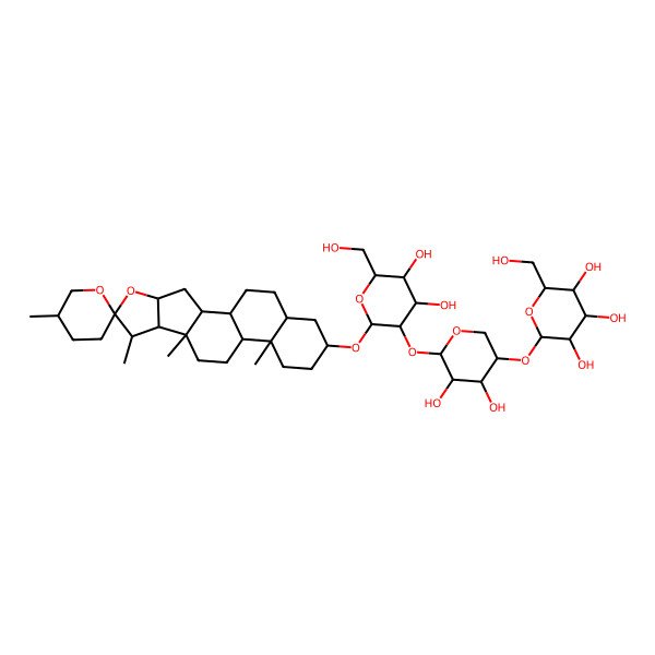 2D Structure of (2S,3R,4S,5S,6R)-2-[(3R,4R,5R,6S)-6-[(2R,3R,4S,5S,6R)-4,5-dihydroxy-6-(hydroxymethyl)-2-(5',7,9,13-tetramethylspiro[5-oxapentacyclo[10.8.0.02,9.04,8.013,18]icosane-6,2'-oxane]-16-yl)oxyoxan-3-yl]oxy-4,5-dihydroxyoxan-3-yl]oxy-6-(hydroxymethyl)oxane-3,4,5-triol