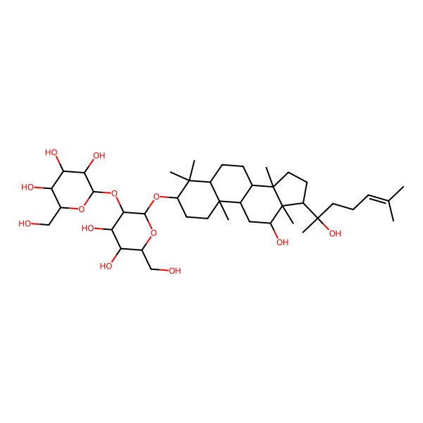 2D Structure of (2S,3R,4S,5S,6R)-2-[(2R,3R,4S,5S,6R)-4,5-dihydroxy-2-[[(10R,12S,13R,14R,17S)-12-hydroxy-17-[(2R)-2-hydroxy-6-methylhept-5-en-2-yl]-4,4,10,13,14-pentamethyl-2,3,5,6,7,8,9,11,12,15,16,17-dodecahydro-1H-cyclopenta[a]phenanthren-3-yl]oxy]-6-(hydroxymethyl)oxan-3-yl]oxy-6-(hydroxymethyl)oxane-3,4,5-triol