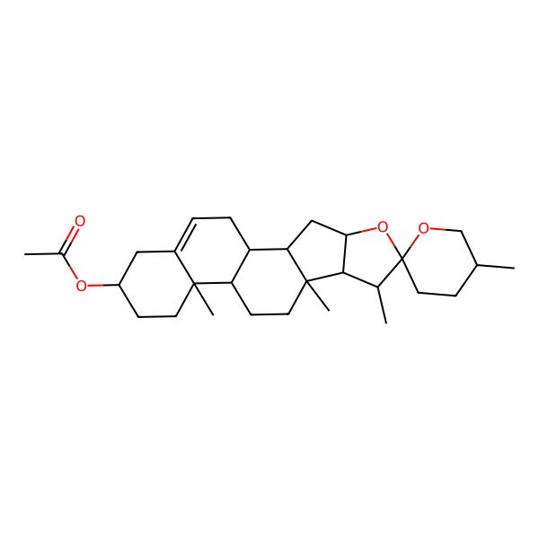 2D Structure of [(1S,2S,4S,5'R,6R,7S,9S,12S,13R,16S)-5',7,9,13-tetramethylspiro[5-oxapentacyclo[10.8.0.02,9.04,8.013,18]icos-18-ene-6,2'-oxane]-16-yl] acetate